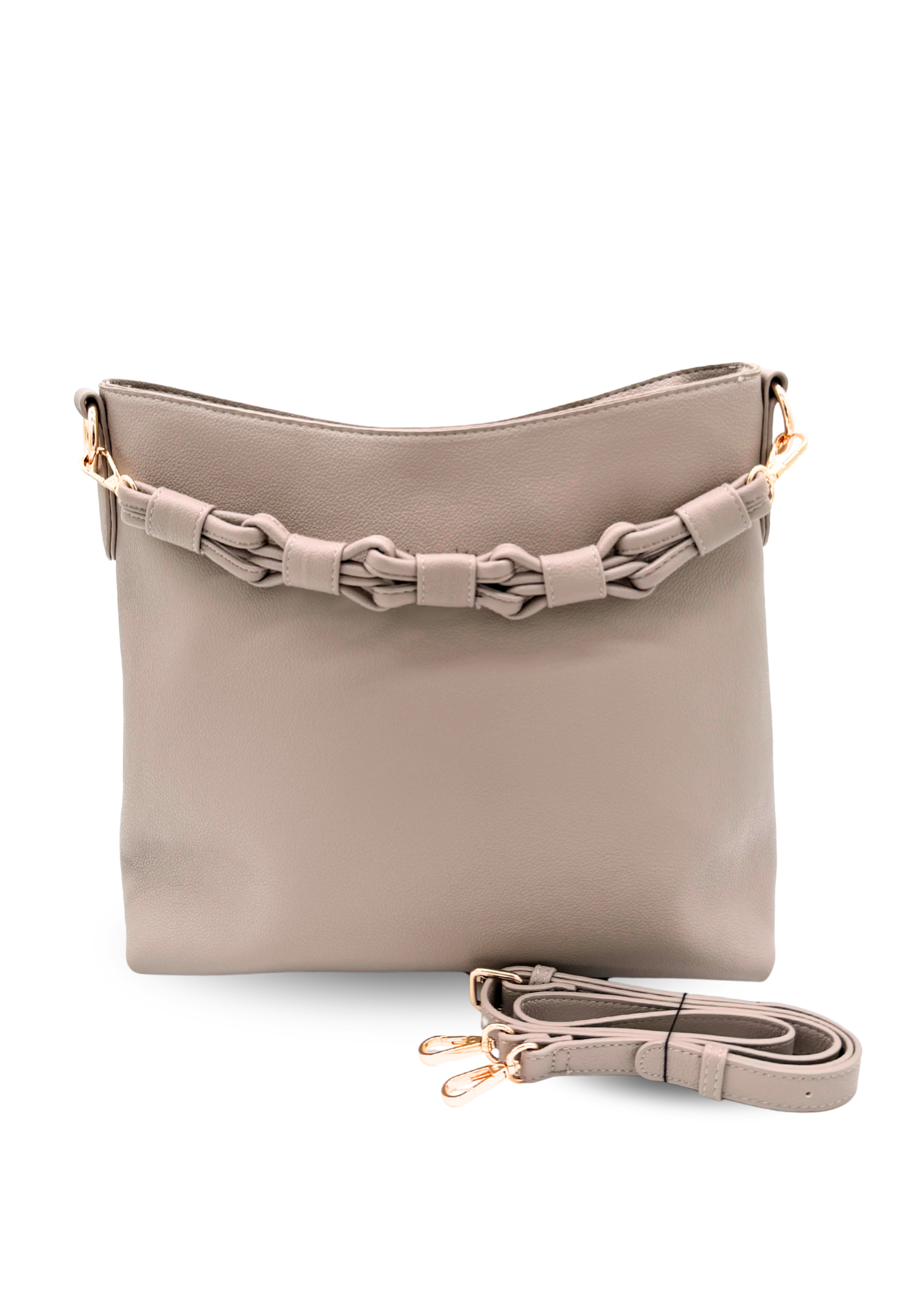 Beige Modern+Chic Sawyer Convertible Slouchy Tote Bag for Women on a white background.