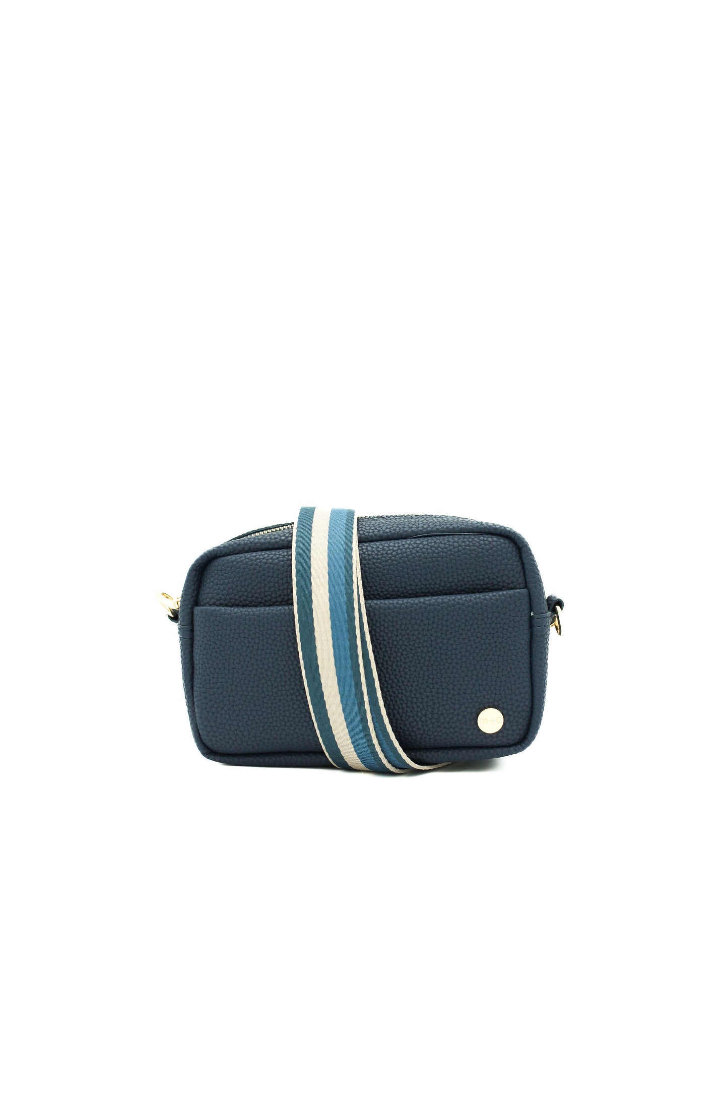 A blue Modern+Chic Willow Vegan Leather Convertible Crossbody Bag on a white background.