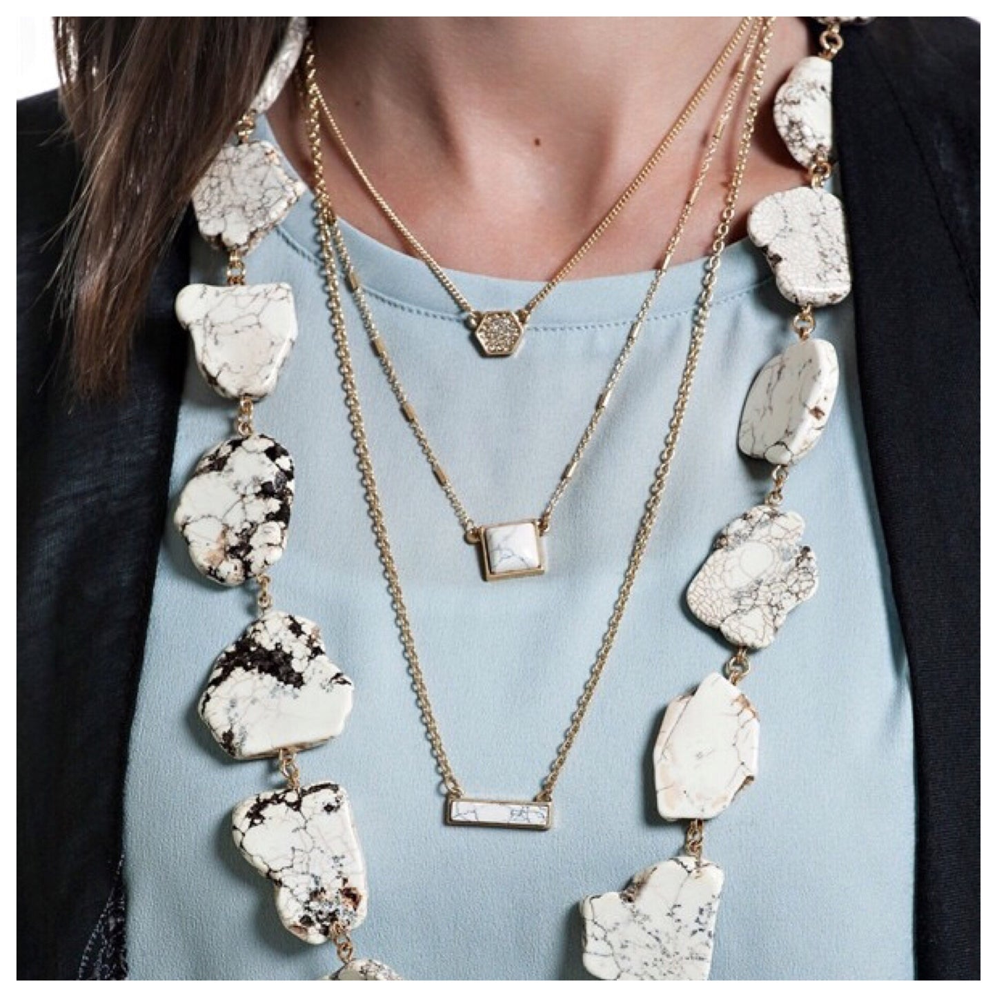Emma Stone and Pave Tri Layer Necklace - Final Sale