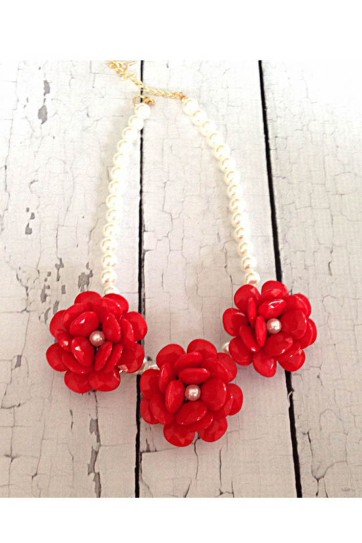 Triple Flower Rosette on Pearl Strand - Final Sale