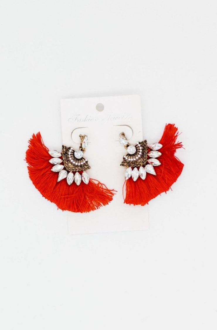 Natalia Tassel + Rhinestone Earrings - Final Sale