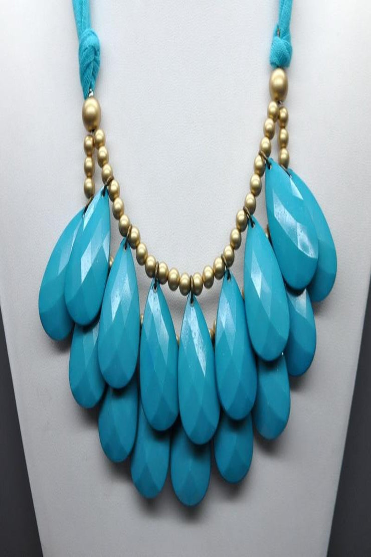 Briolette Double Layer Teardrop Necklace with Fabric Tie - Final Sale