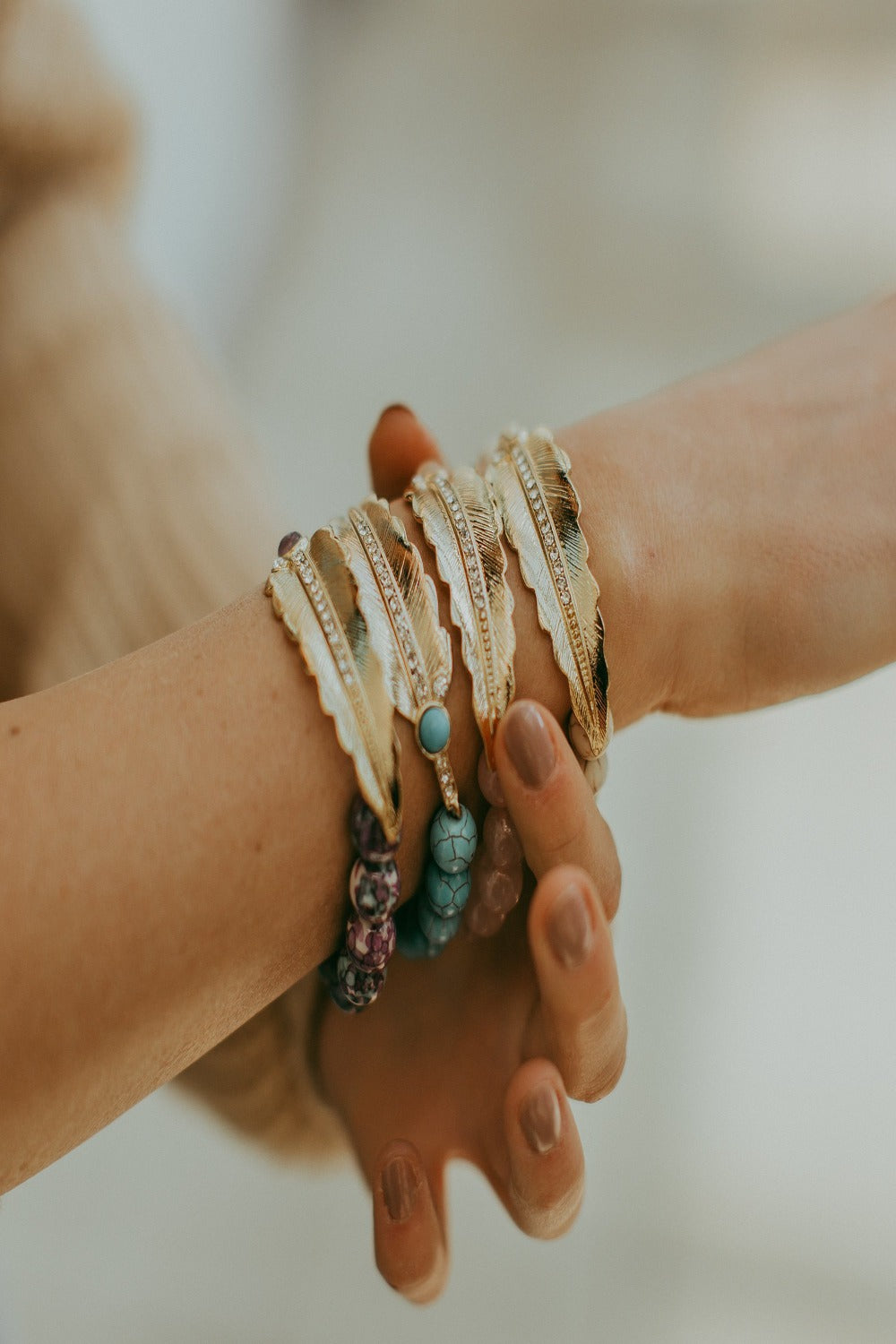 Bella Feather + Rhinestone Bracelet - Final Sale