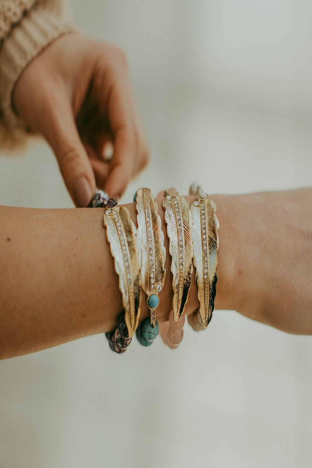 Bella Feather + Rhinestone Bracelet - Final Sale