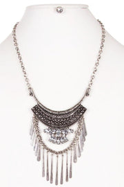 Sparkly jewel with metal fringe necklace and earring set - Final Sale