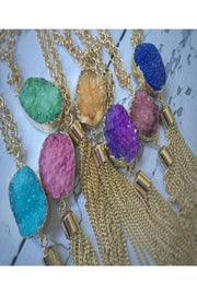 Druzy Stone Fringe Pendant Necklace - Final Sale