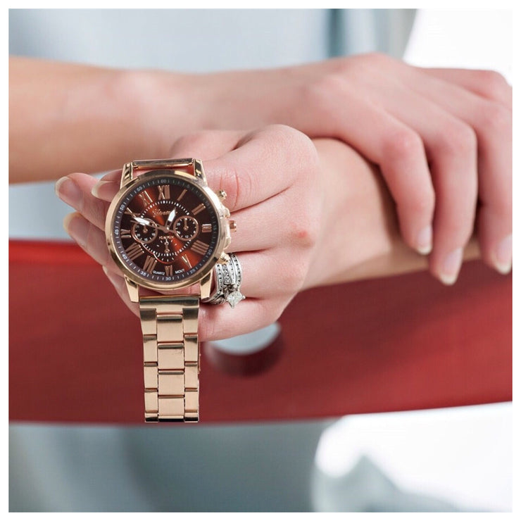 Rose Gold Watch with Colored Face Display - Final Sale