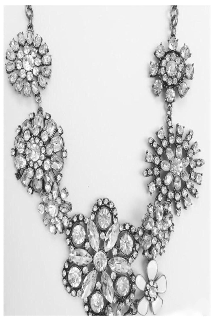 Ivory Flower Crystal Bib Statement Necklace - Final Sale