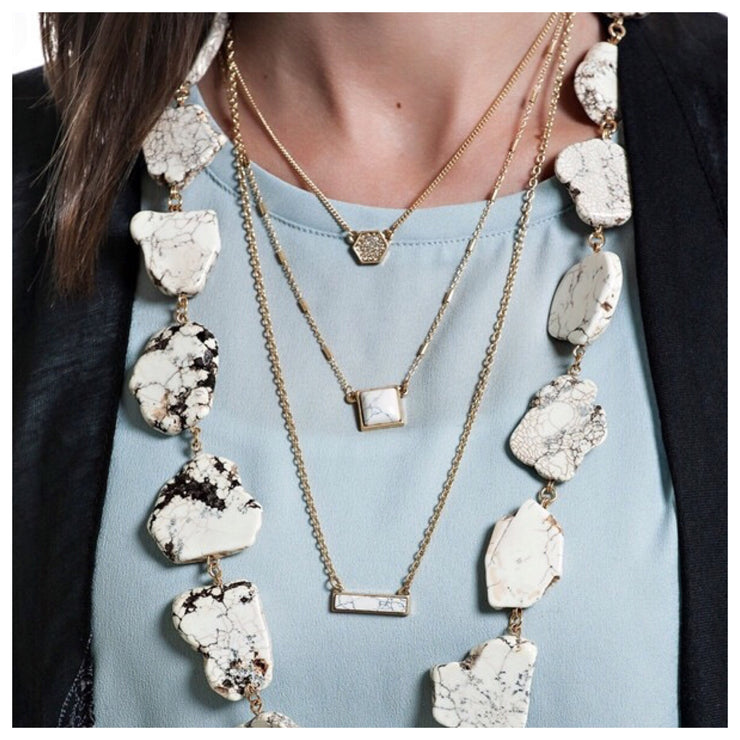 Marble Stone and Pave Tri Layer Necklace