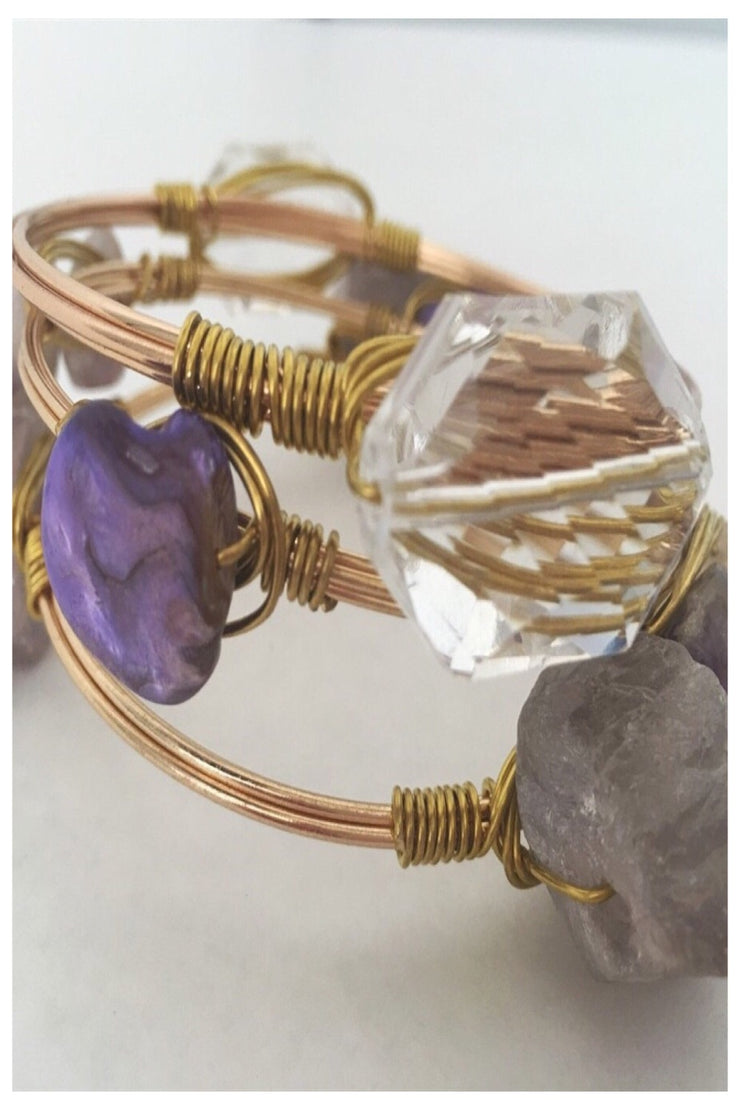 3-piece Wire Wrapped Stone Bracelet Set - Final Sale