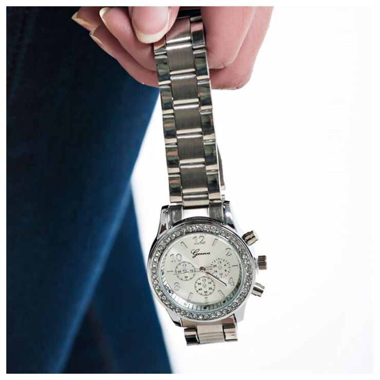 Boyfriend Watch w/Rhinestone Face - Final Sale