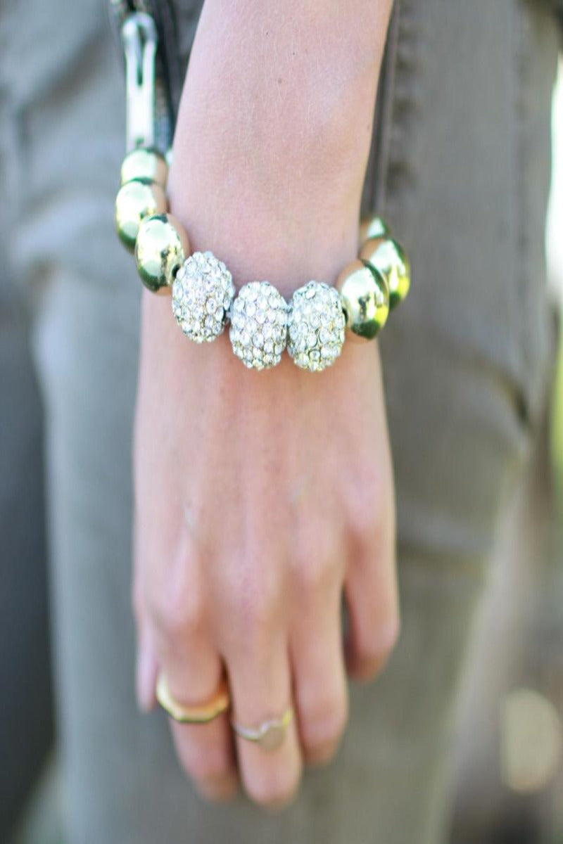 gold and pave bead stretch bracelet - Final Sale